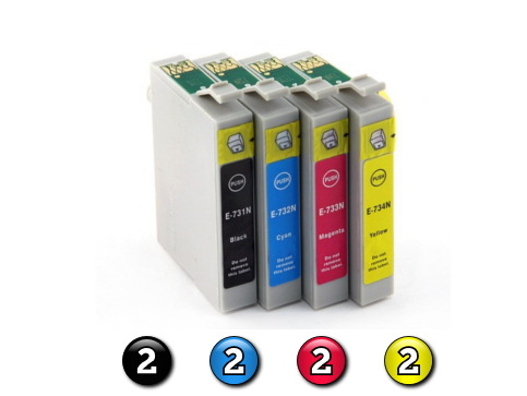 8 Pack Combo Compatible Epson 73N (2BK/2C/2M/2Y) ink cartridges